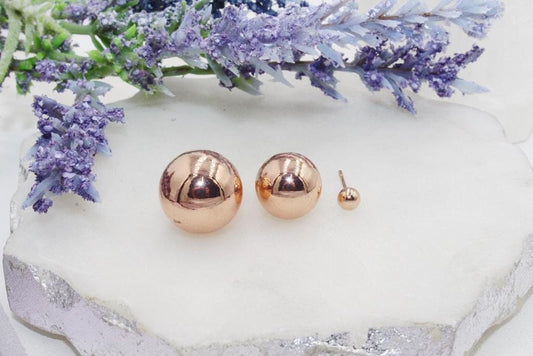 Rose Tone Sphere Stud Earrings