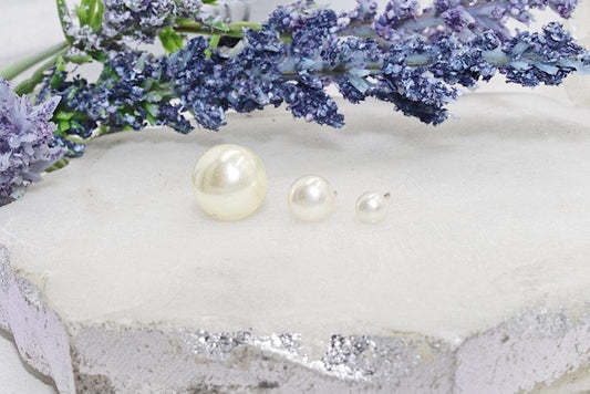 Half Faux Pearl Stud Earrings