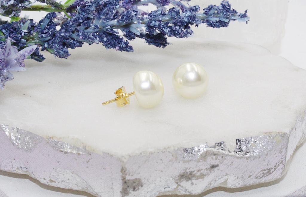 Half Faux Pearl Stud Earrings