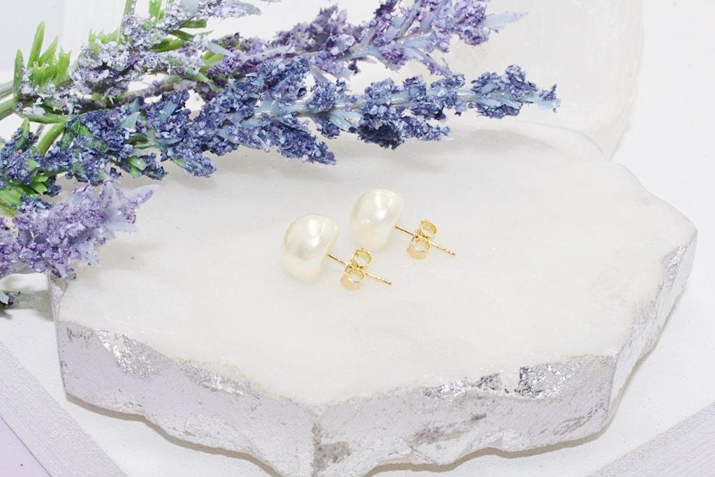 Half Faux Pearl Stud Earrings