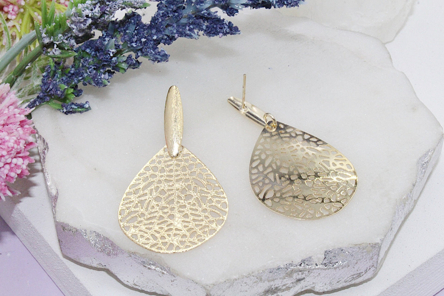 Branched Filigree Teardrop Earrings