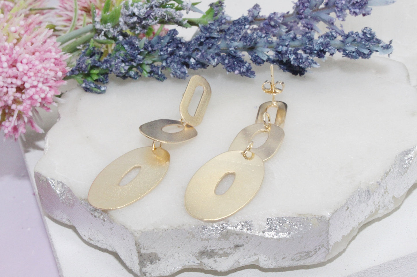 Triple Oval Shaped Drop Earrings