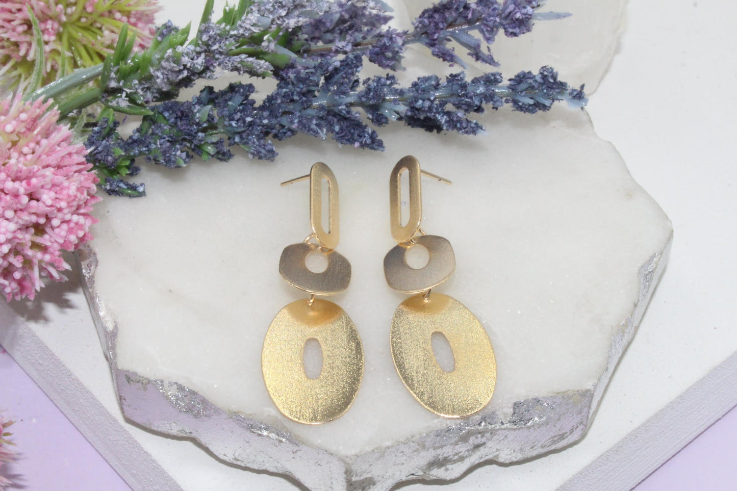 Triple Oval Shaped Drop Earrings