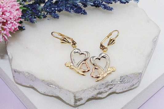 3 Tone Butterfly Latch Earrings