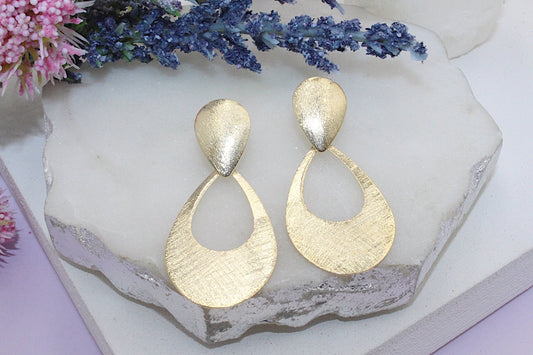 Cut Out Tear Drop Scratch Finish Drop Earrings