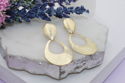 Cut Out Tear Drop Scratch Finish Drop Earrings