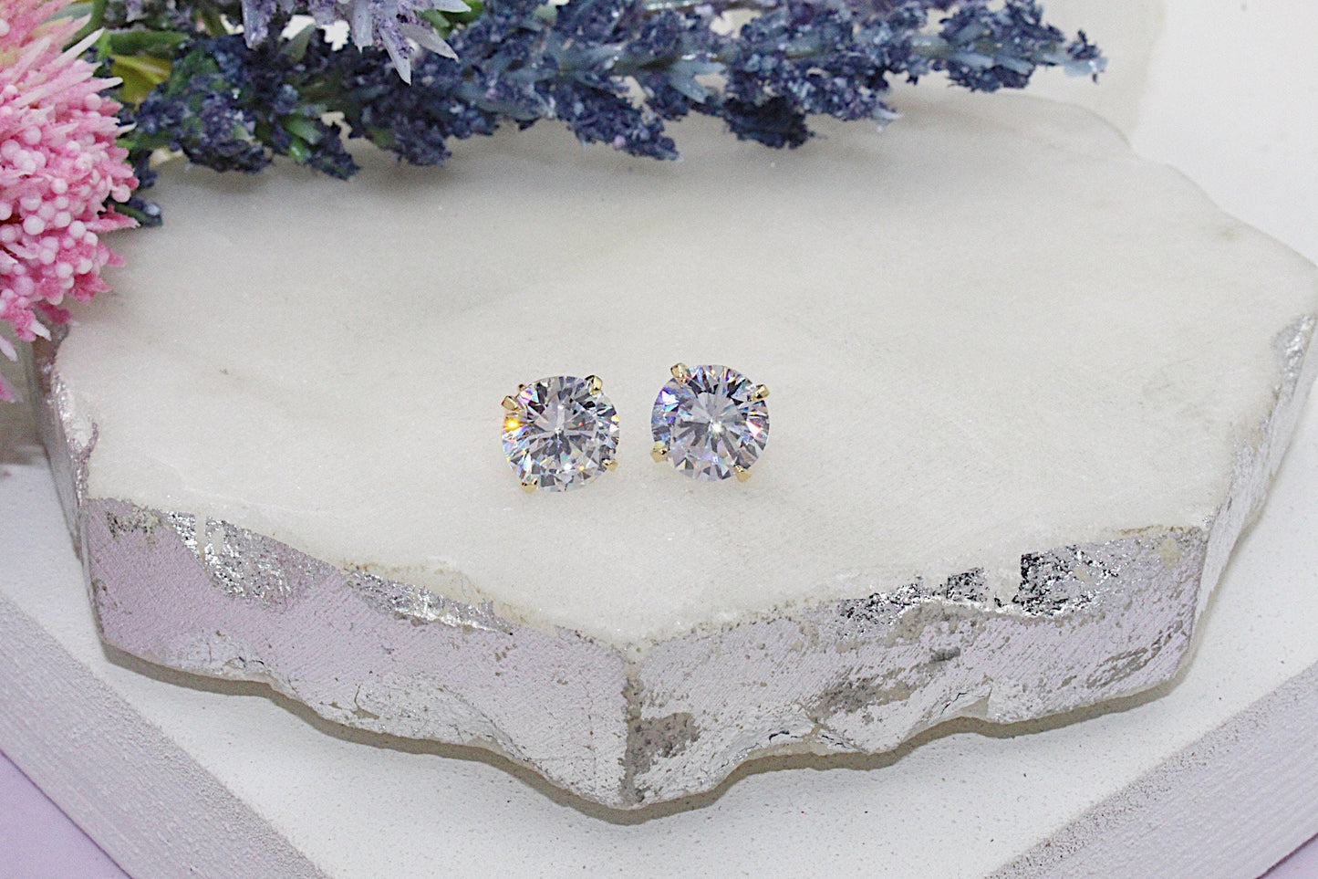 Round Cubic Zirconia Stud Earrings