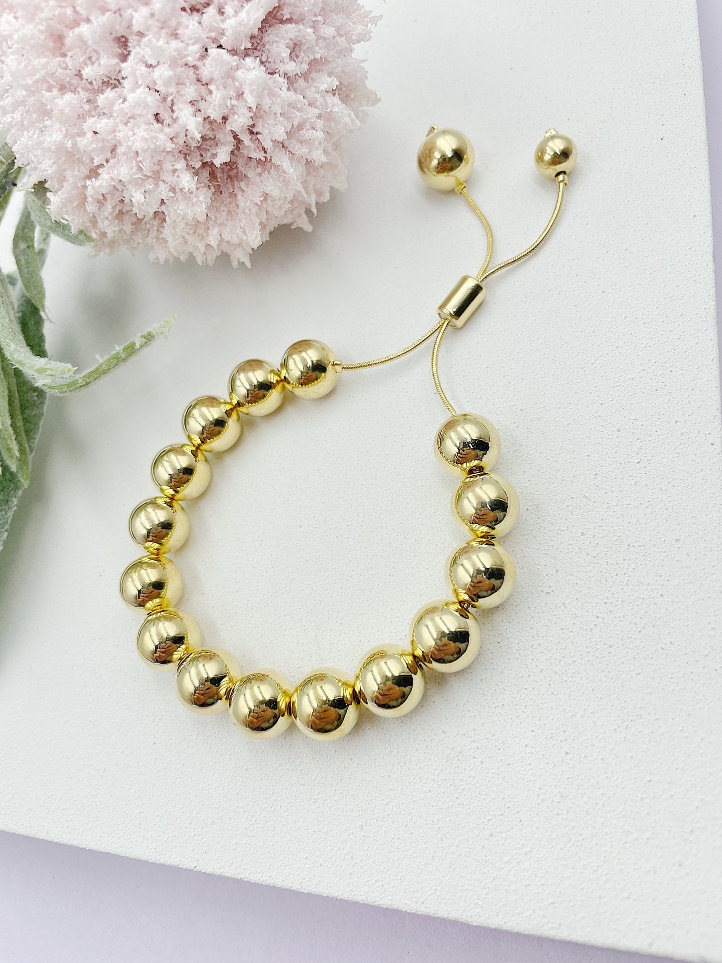 Large Golden Balls With Adjusting Lock Bracelet