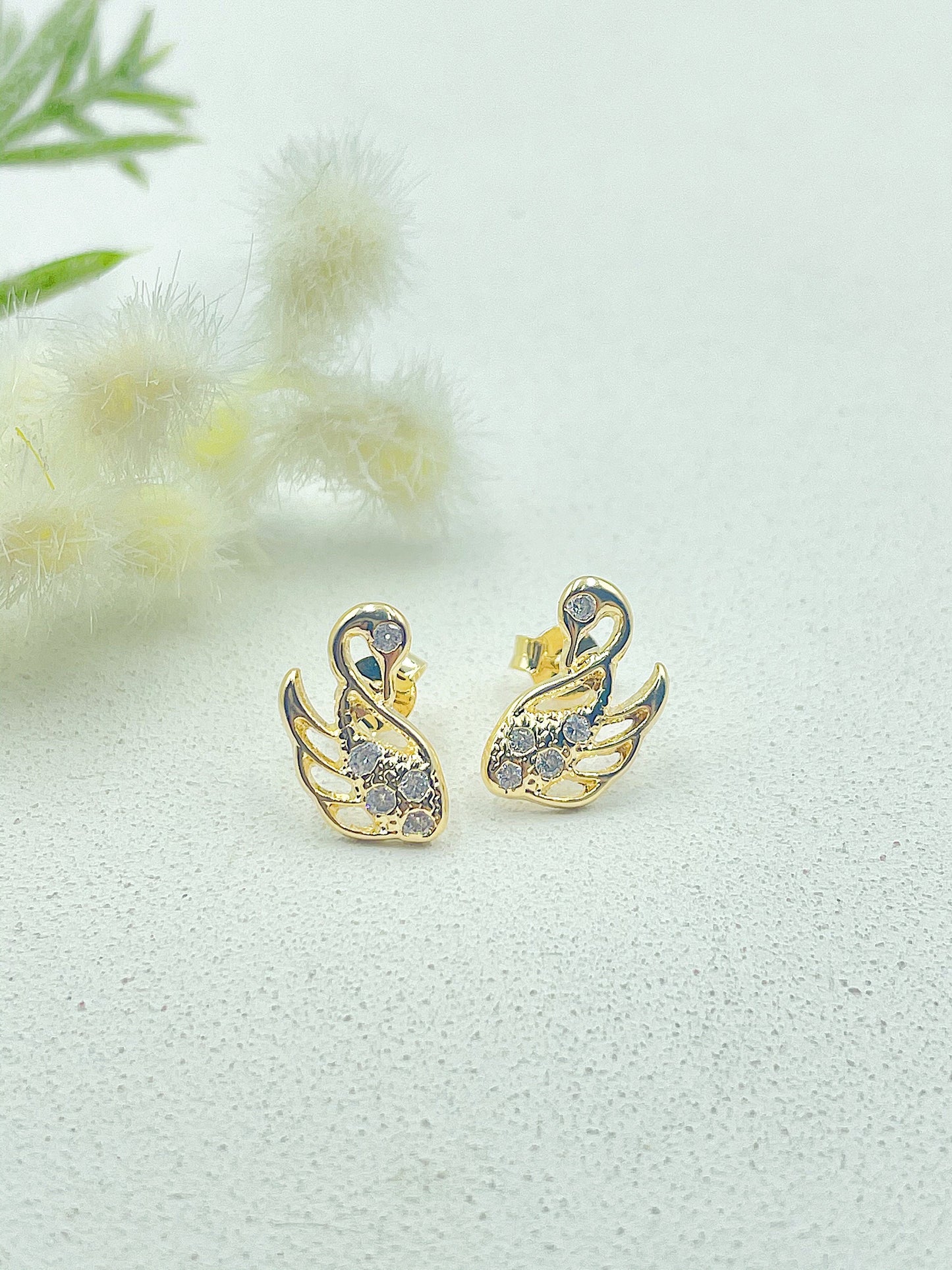 Glowing Swan Stud Earrings