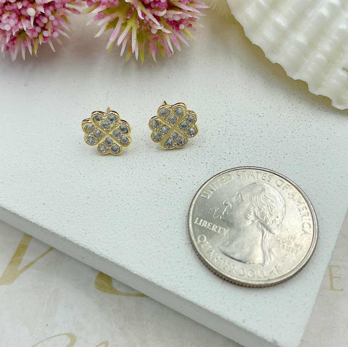 Shiny Lucky Clover Stud Earrings