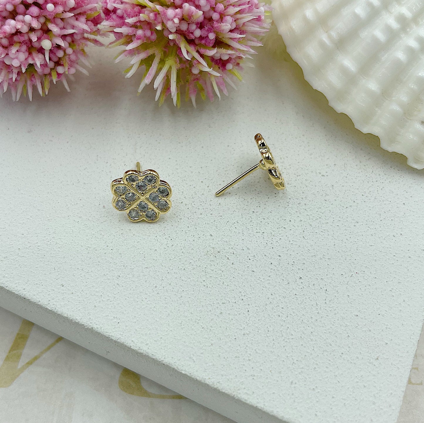 Shiny Lucky Clover Stud Earrings