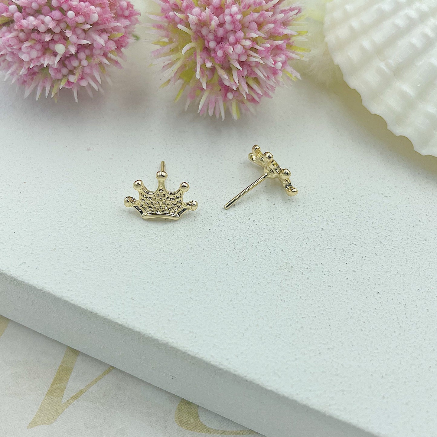 Gold Crown Stud Earrings