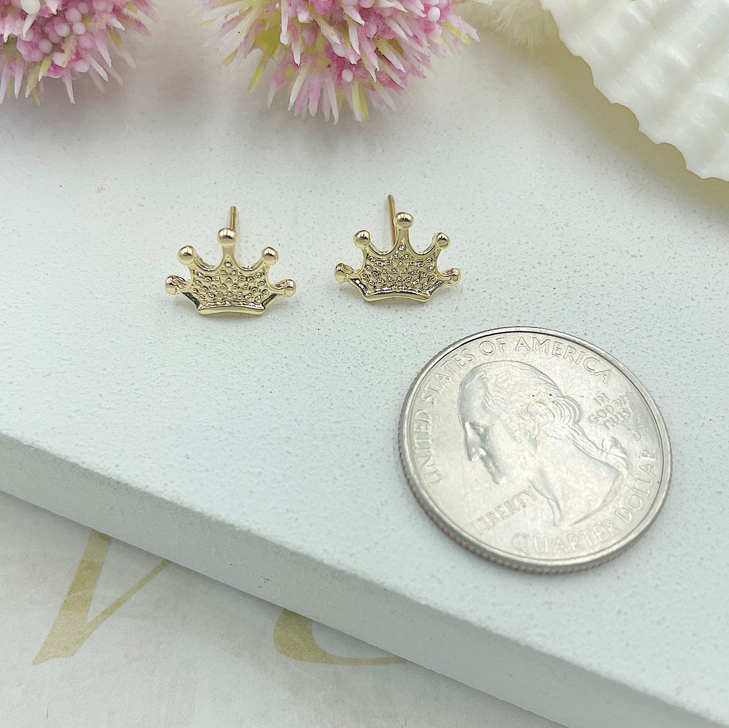 Gold Crown Stud Earrings