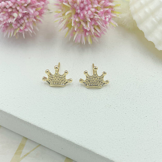 Gold Crown Stud Earrings