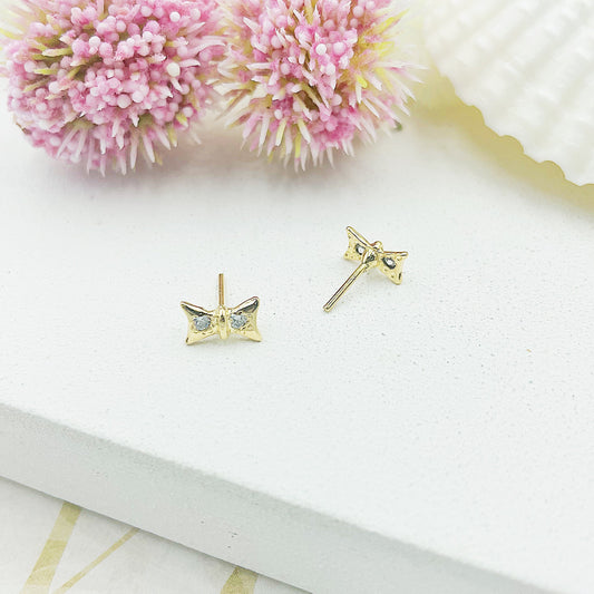 Bow With Two Light Stones Stud Earrings