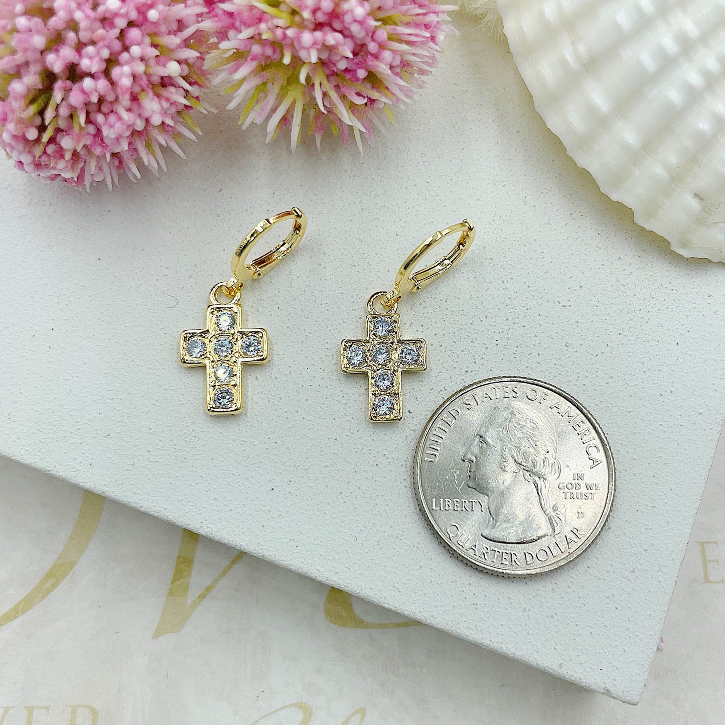 Zircon Cross Huggie Earrings