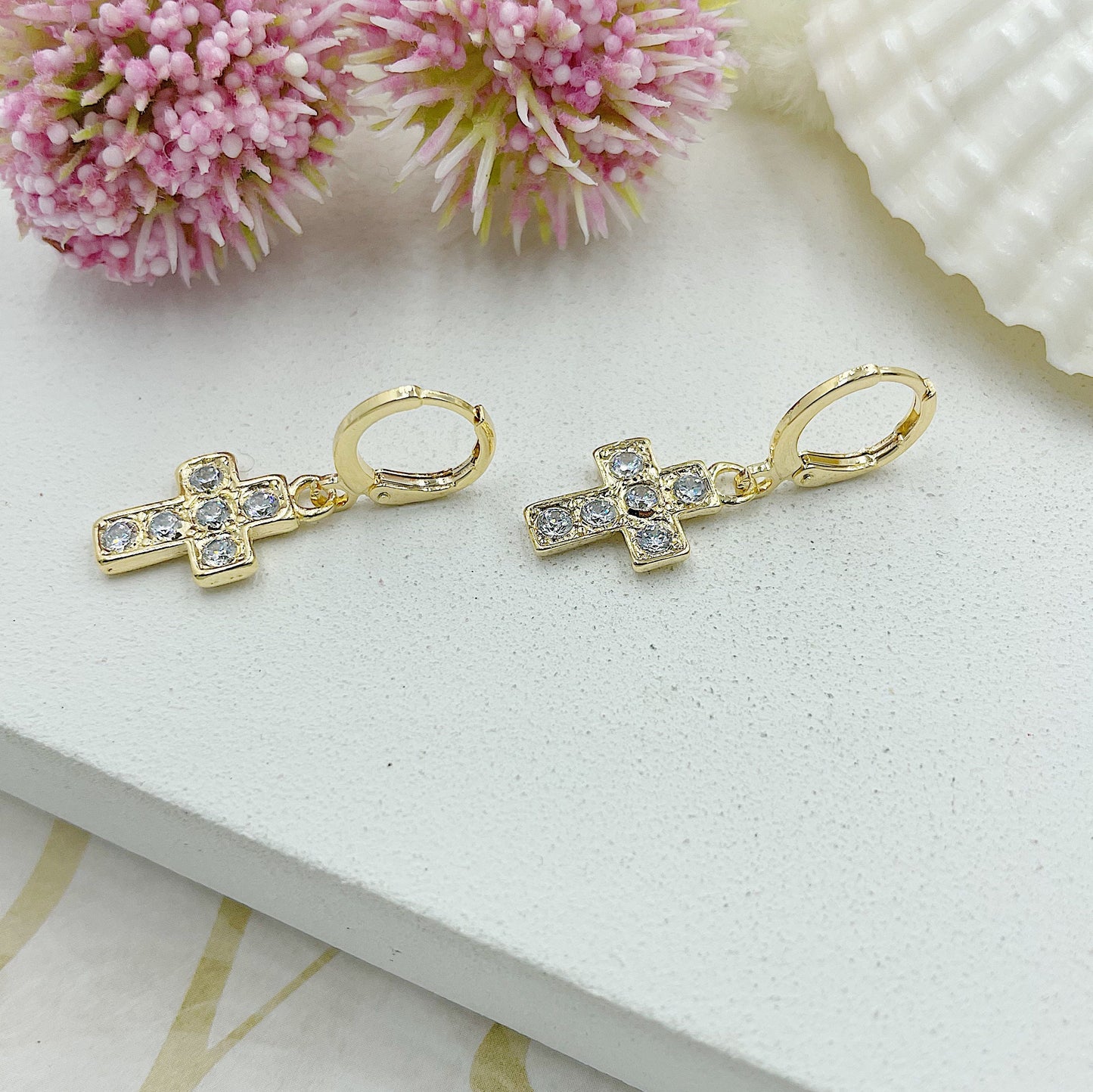 Zircon Cross Huggie Earrings