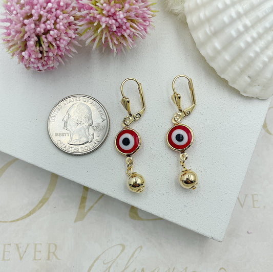 Red Greek Eye Hanging With Golden Ball Earrings