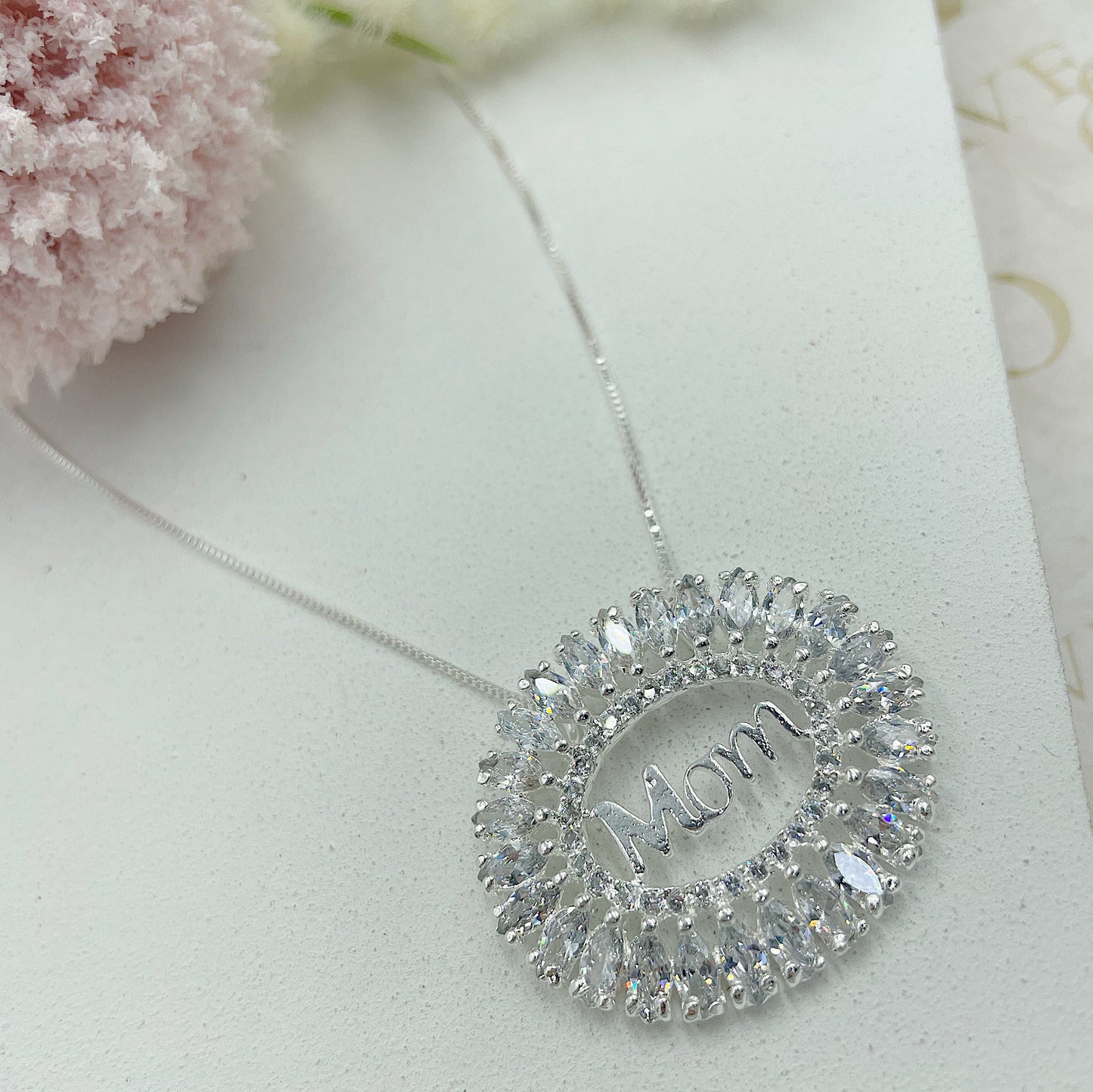 Necklace Rhodium Plated "MOM"