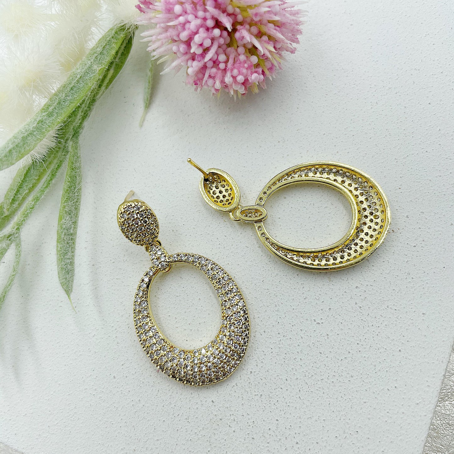 Studded With Glittering Stones Stud Earrings