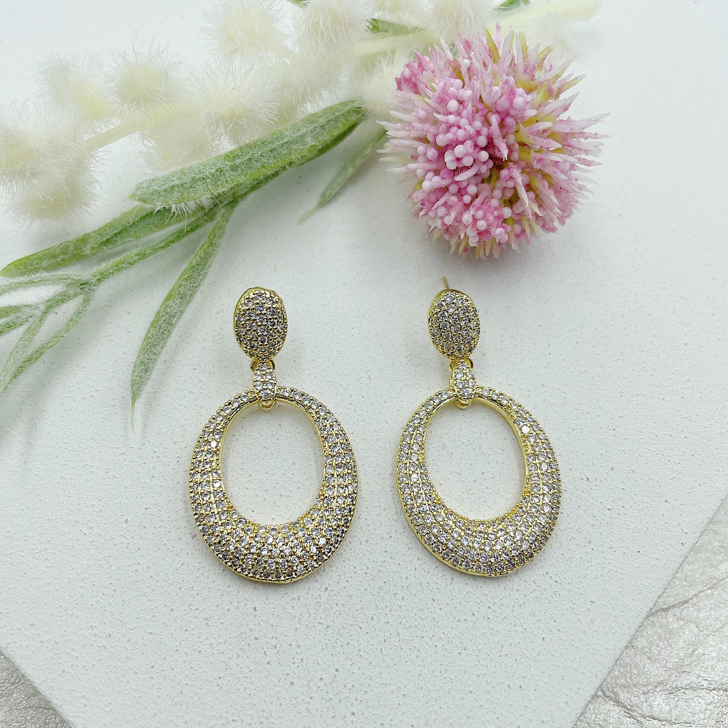 Studded With Glittering Stones Stud Earrings