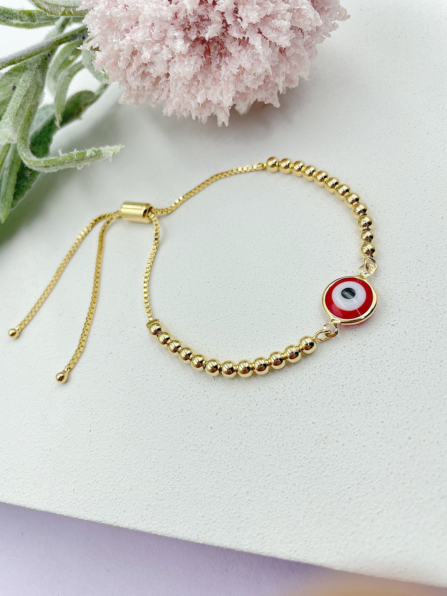 Red Greek Eye Adjustable Lock Bracelet