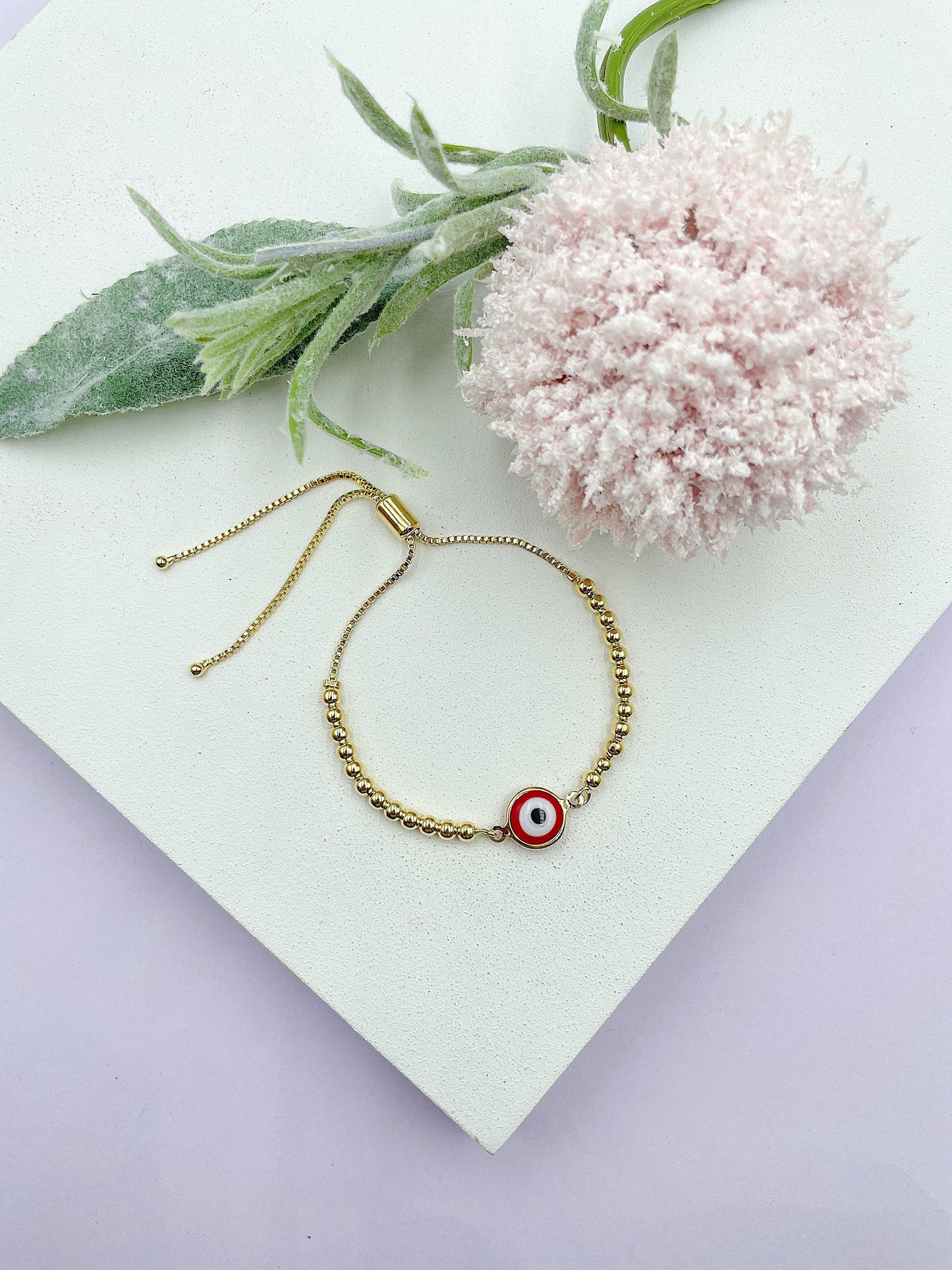 Red Greek Eye Adjustable Lock Bracelet