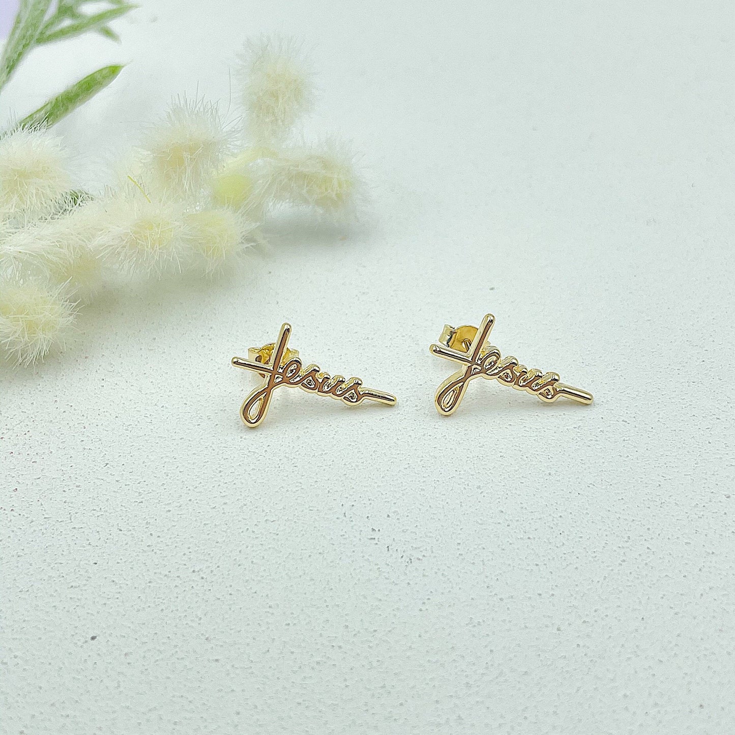 JESUS Cross Stud Earrings