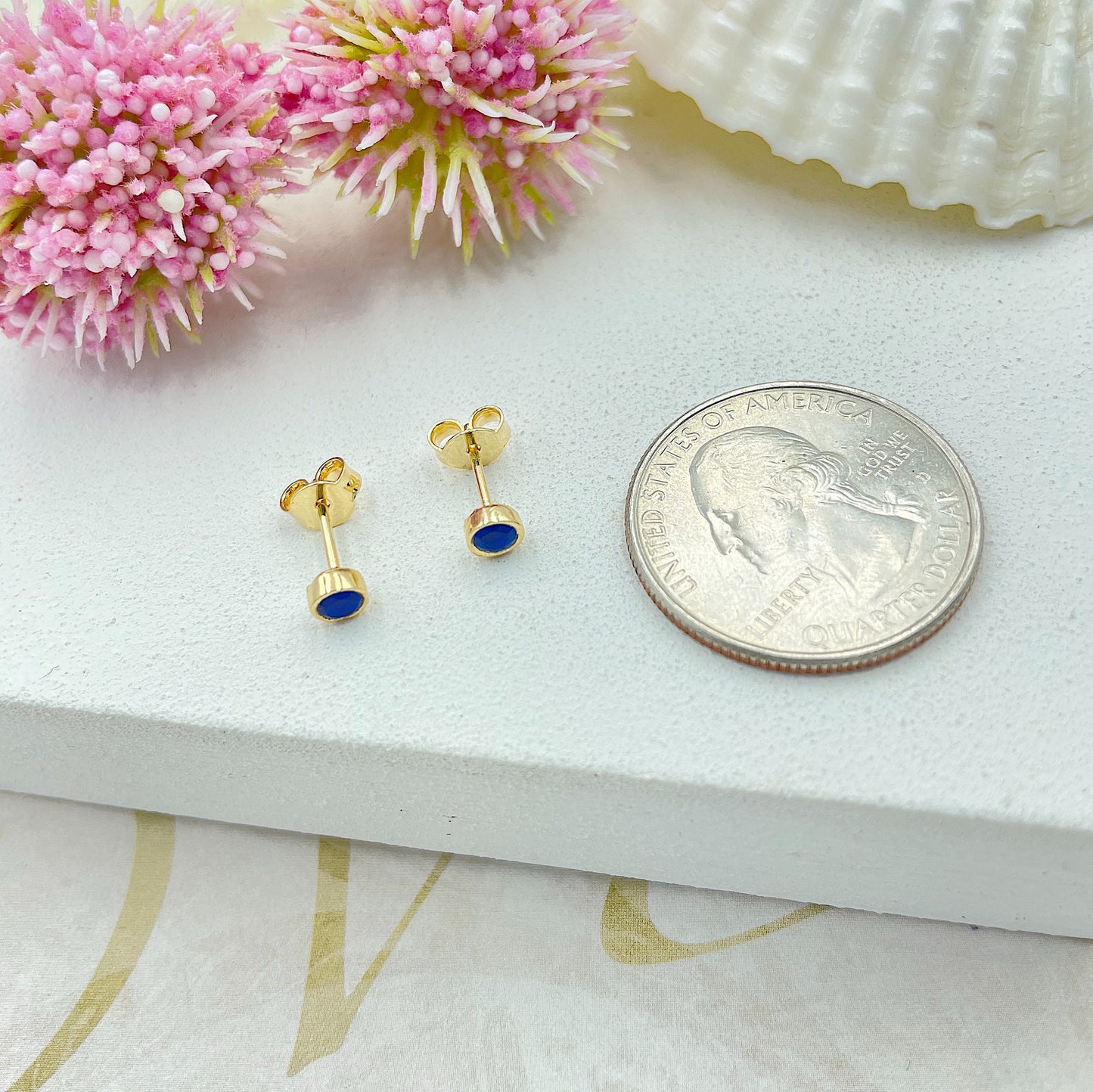 Colored Stone Stud Earrings