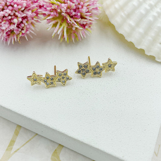 3 Shiny Stars Stud Earrings