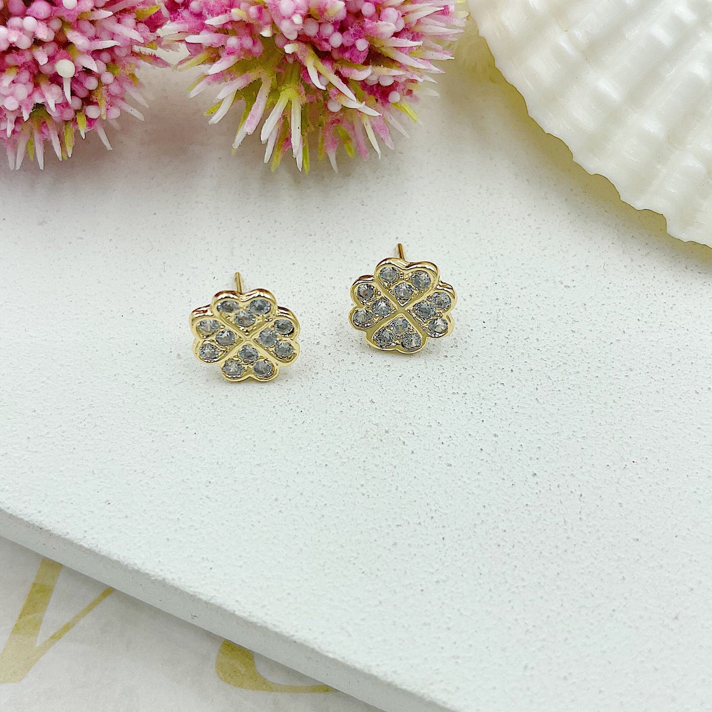 Shiny Lucky Clover Stud Earrings