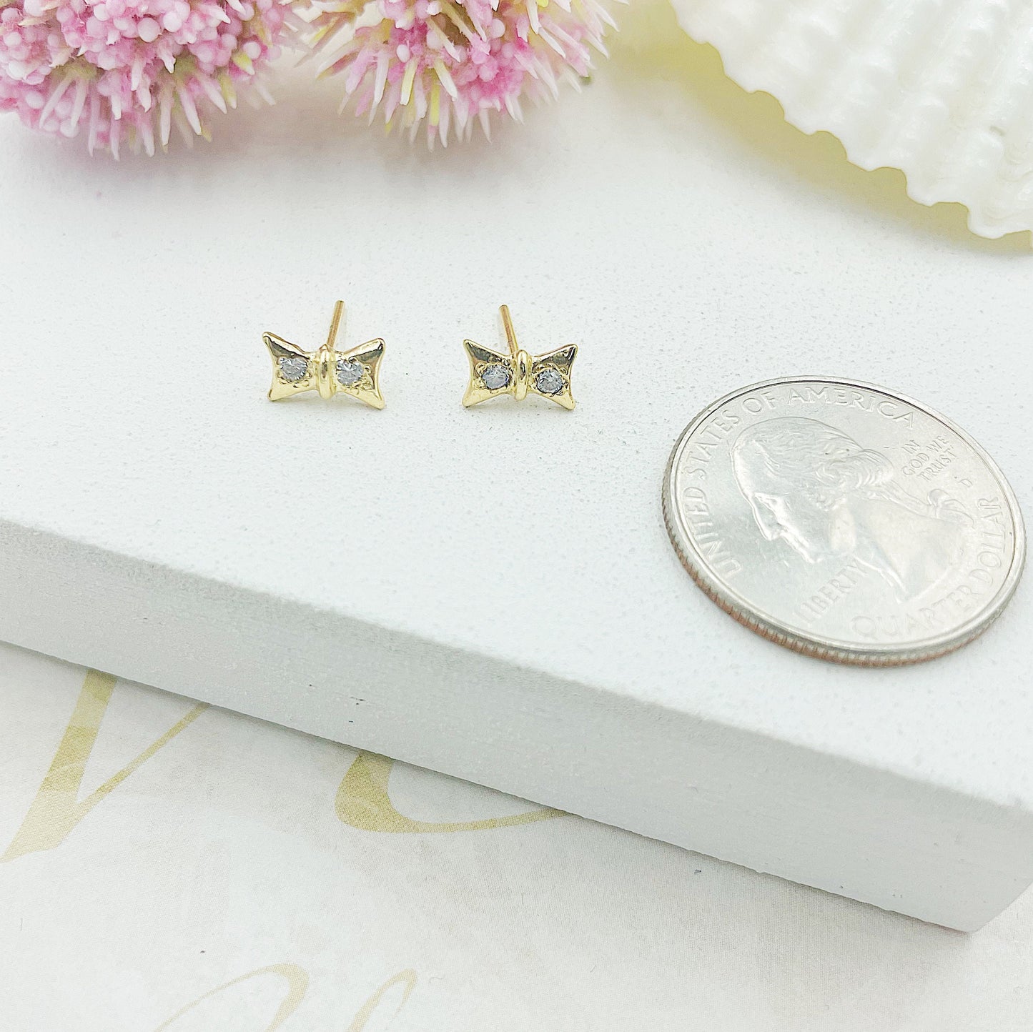 Bow With Two Light Stones Stud Earrings