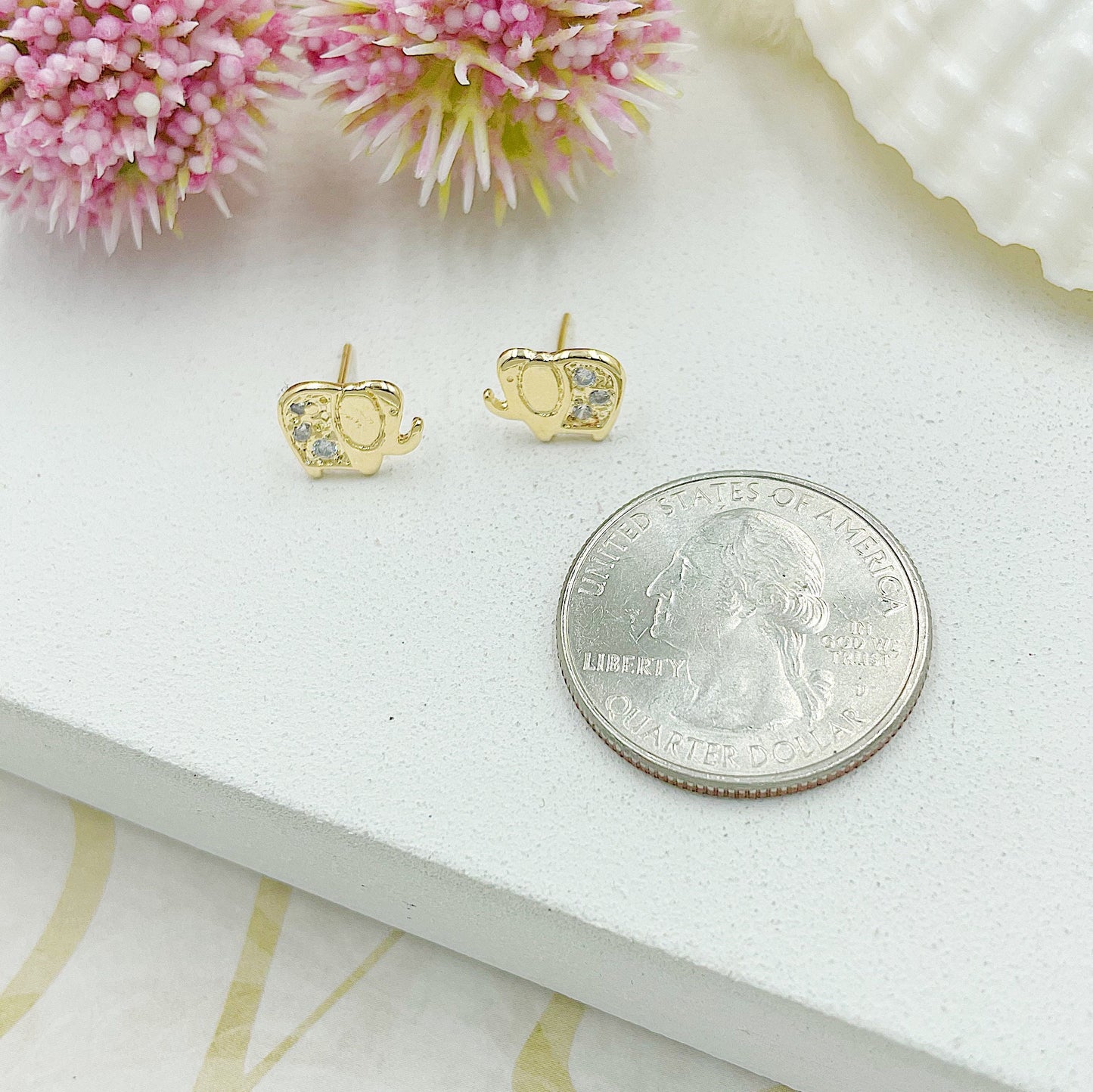 Elephant With Light Stones Stud Earrings