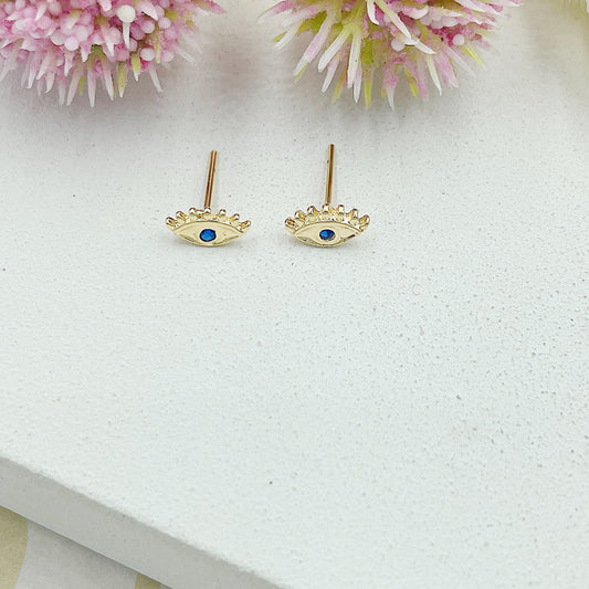 Greek Eye With Blue Stone Stud Earrings