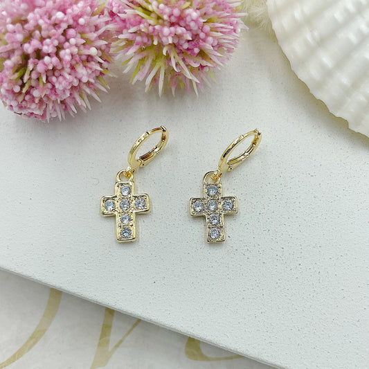 Zircon Cross Huggie Earrings