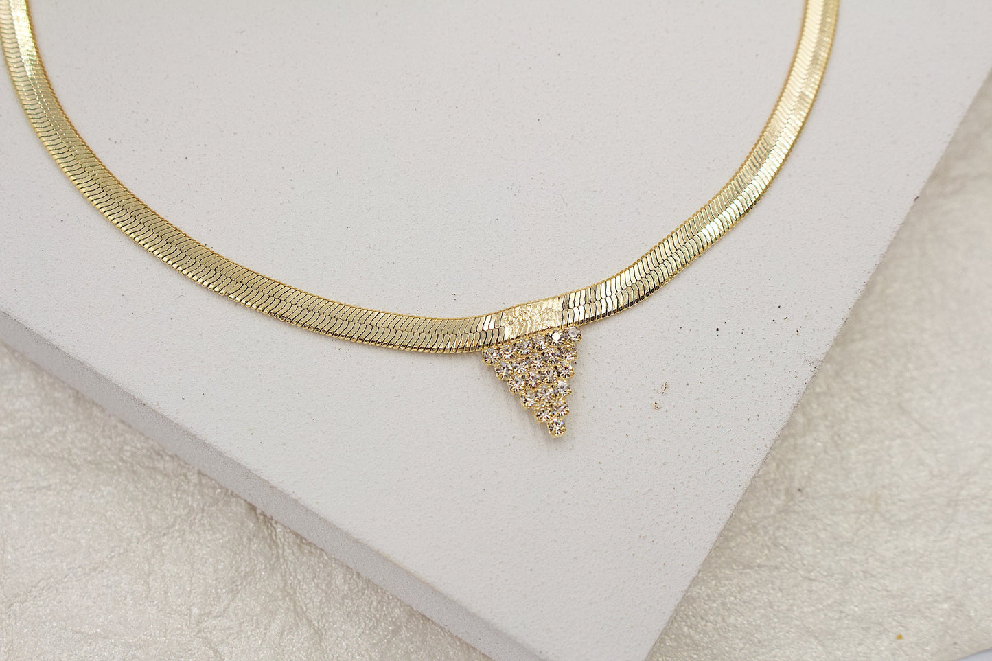 Snake Chain With Triangle In Shining Stones Necklace