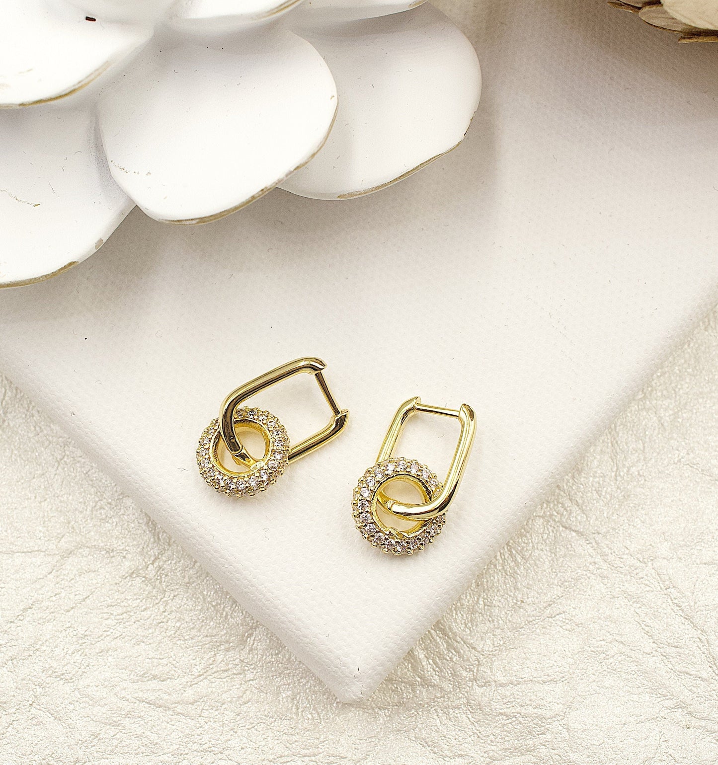 Hanging Glittering Stones Ring Earrings