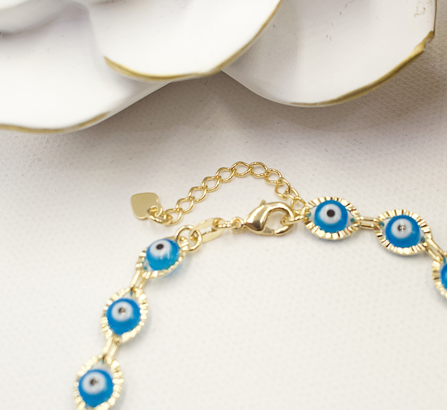 Greek Eyes Blue Between Golden Link Bracelet