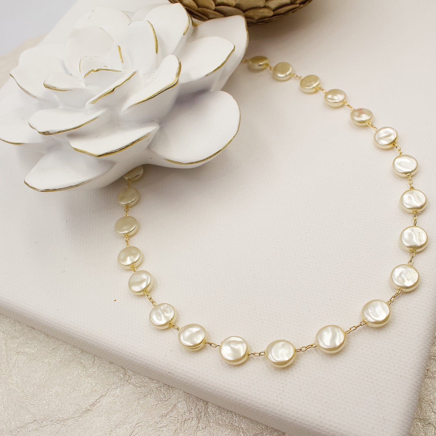 Rounded Flat Pearl Necklace