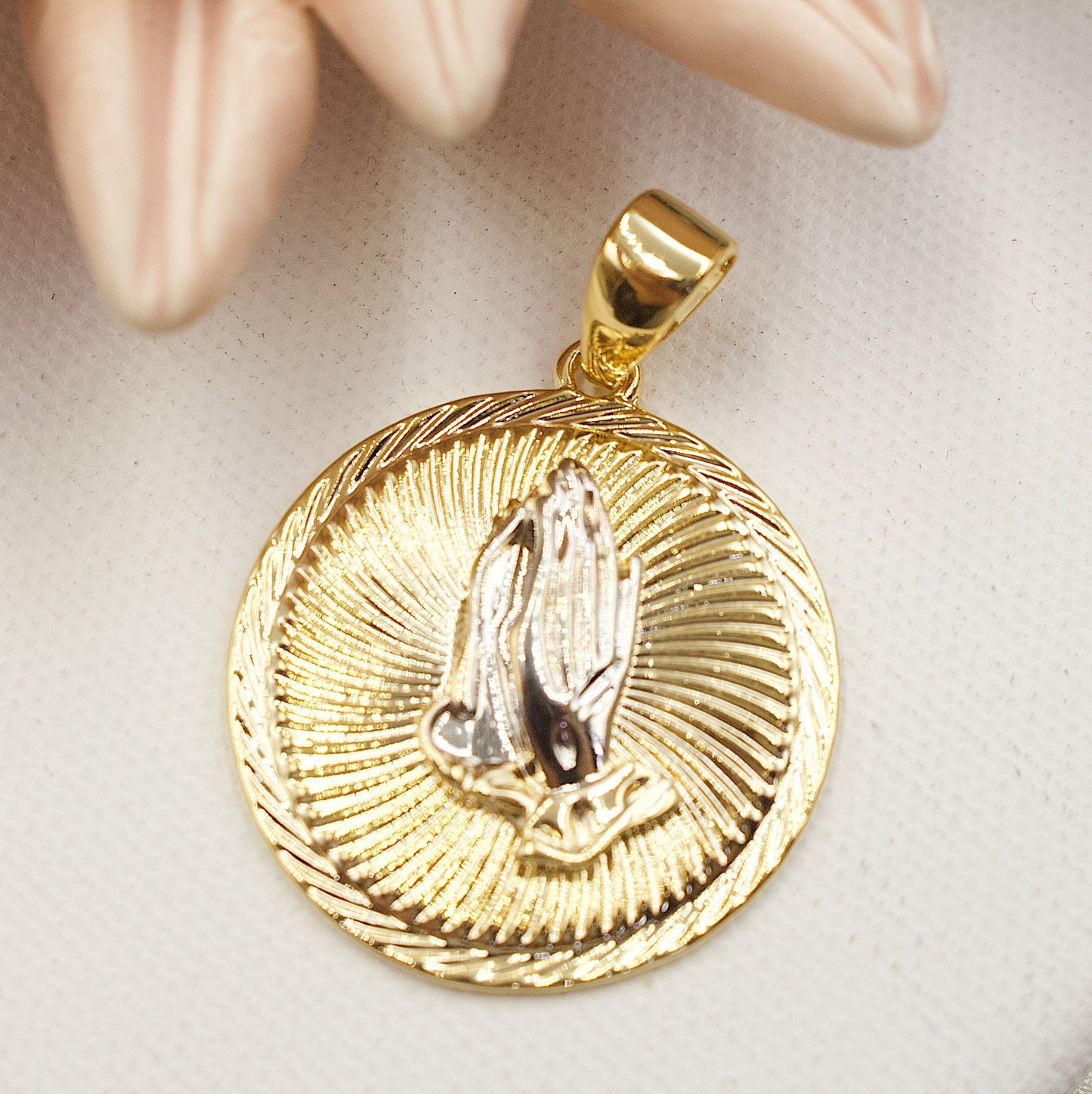 Two Tone Praying Hands Medal Pendant