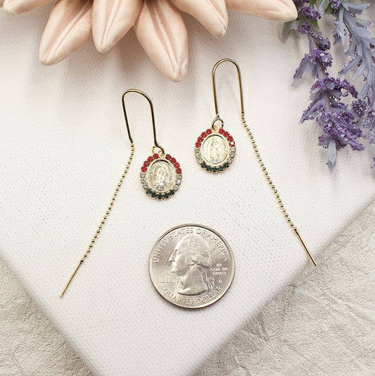 Lady of Guadalupe With Red, White And Green Stones Earrings