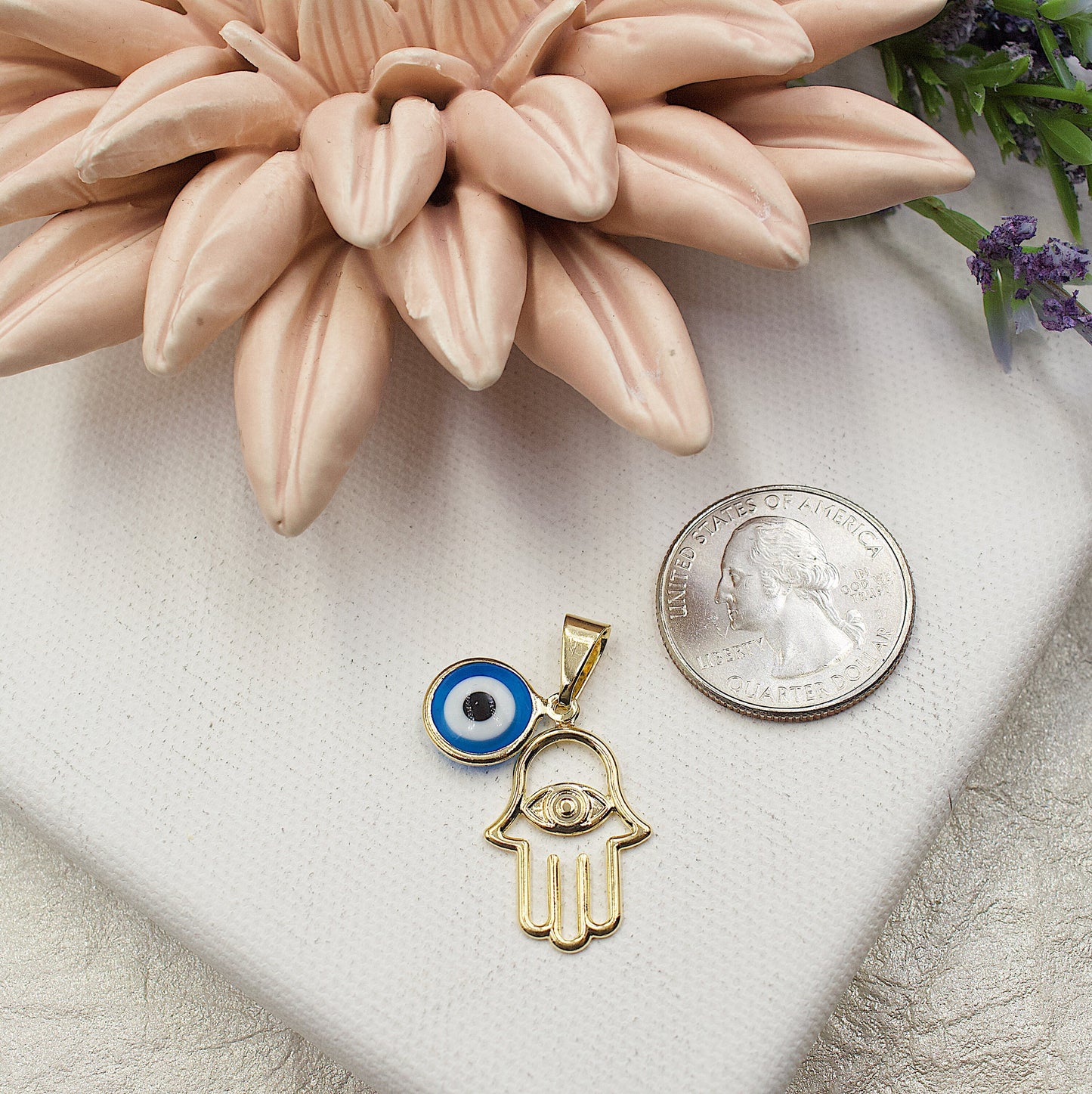 Hollow Hamsa With Blue Greek Eye Pendant