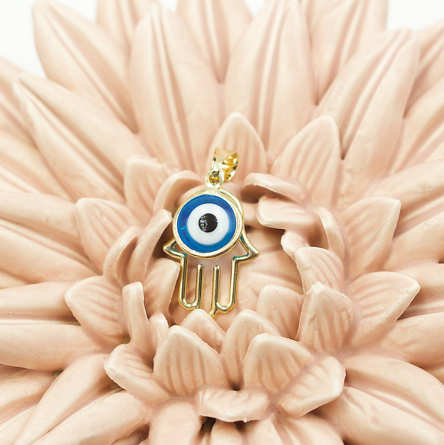 Hollow Hamsa With Blue Greek Eye Pendant