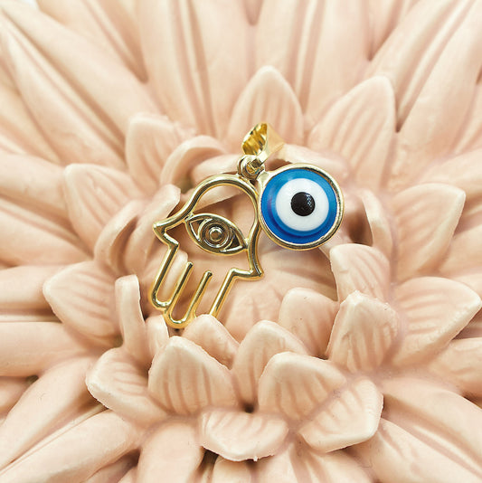 Hollow Hamsa With Blue Greek Eye Pendant