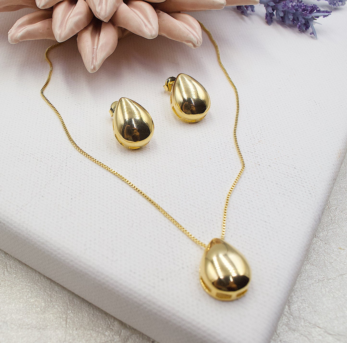 Gold Layered Box Chain Drop Set