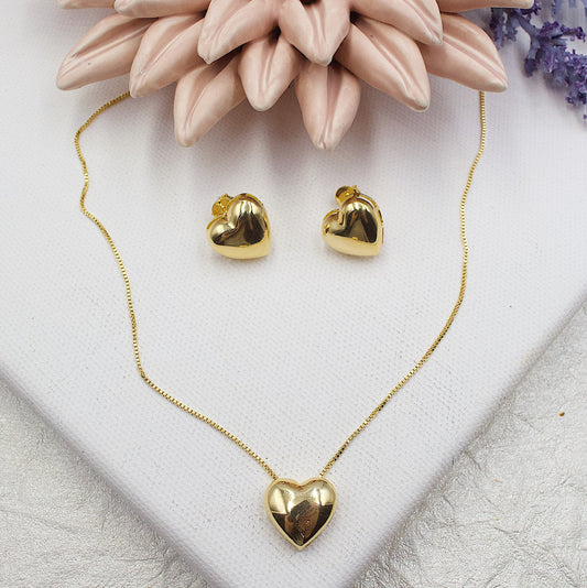 Gold Layered Box Chain Heart Set