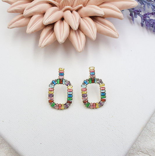 Colored Stones With Light Point Stud Earrings