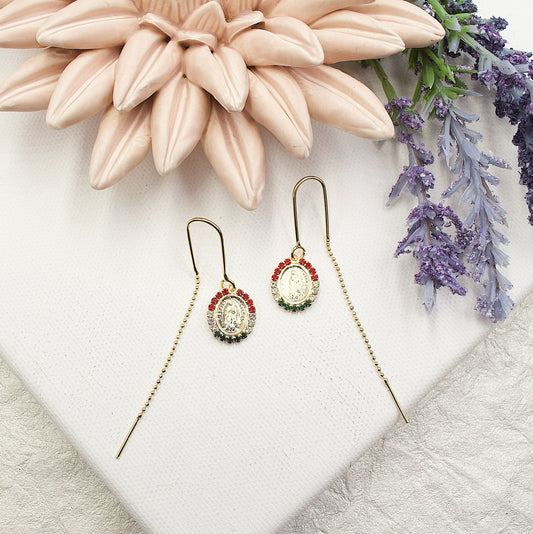 Lady of Guadalupe With Red, White And Green Stones Earrings