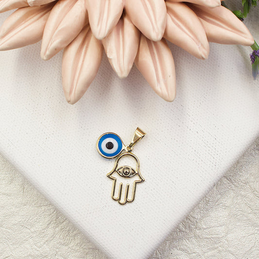 Hollow Hamsa With Blue Greek Eye Pendant