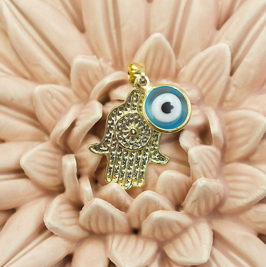 Hamsa With Blue Greek Eye Pendant